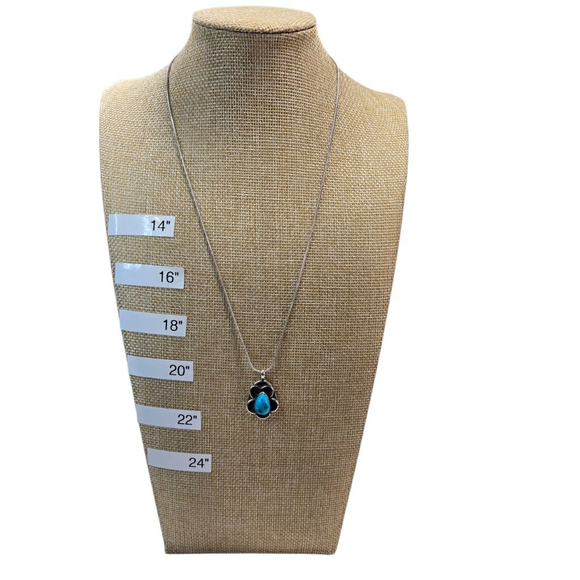 Vintage Sterling Silver Turquoise Pendant Necklace Snake Chain Southwest Flower - Picture 2 of 7